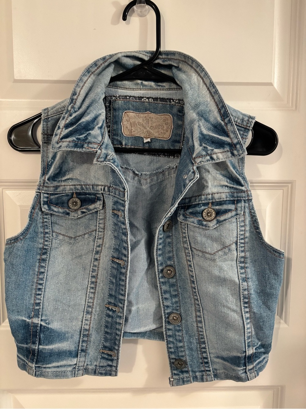 Wallflower Light Blue Distressed Denim Vest - Sleeveless Jean Jacket